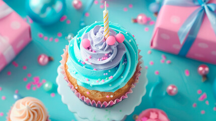 birthday cupcake candy confetti. Selective focus. - obrazy, fototapety, plakaty