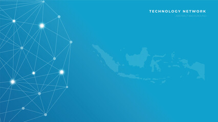 Gradient background technology data theme with connected dot signals indonesia map