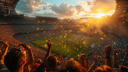 Fans Cheer for Their Favorite Team on a Stadium During Soccer Championship Match.