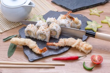 A set of fresh sushi rolls