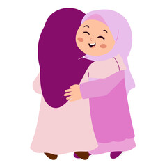 Girls Celebrating Eid Mubarak Illustration