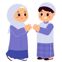 Kids Greeting Eid Mubarak Illustration