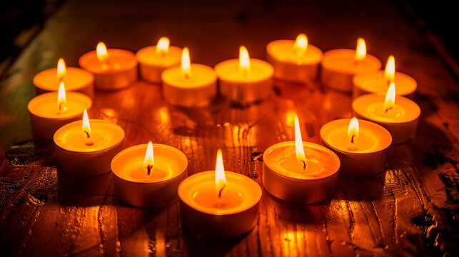 candles in the shape of a romantic heart. Selective focus.
