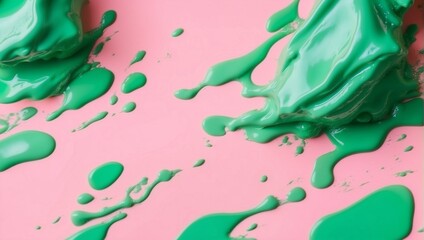 A vibrant image showcasing dynamic green paint splashes on a soft pink background, embodying energy and creativity