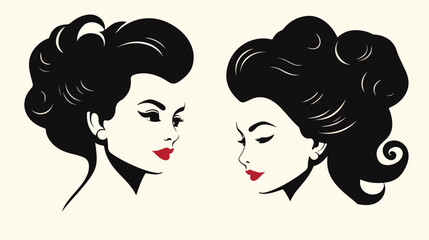 Beautiful woman retro vector icon.Elegant makeup and