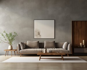 gray sofa in brown living room with copy space