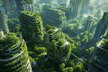 EcoMetropolis: Aerial View of a Sustainable Green City - obrazy, fototapety, plakaty