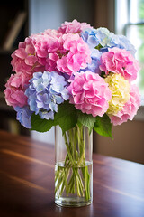Burst of Color: An Artisanal Bouquet of Vibrant Hydrangeas Displayed in Delicate Tissue Paper