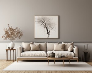 gray sofa in brown living room with copy space
