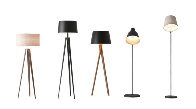 Set of modern cozy floor lamp on transparent background.