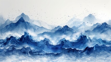 Modern abstract art landscape banner with watercolor texture modern. Hand drawn line with blue brush stroke texture.