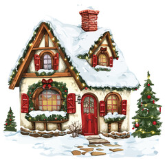 Christmas cozy cottage clipart 