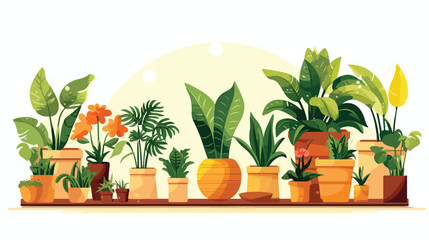 People growing plants in pots for home garden - obrazy, fototapety, plakaty
