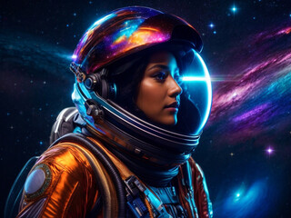 Beautiful girl astronaut in futuristic style