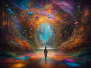Futuristic picture of dream space and door to the other world