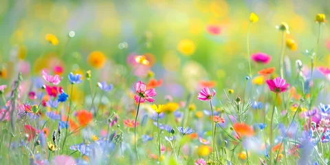Papier Peint photo autocollant Jaune colorful floral meadow background Nature floral background in early summer. Colorful natural spring landscape with with flowers soft selective focus.