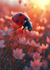 Ladybug on flower in the sunlight