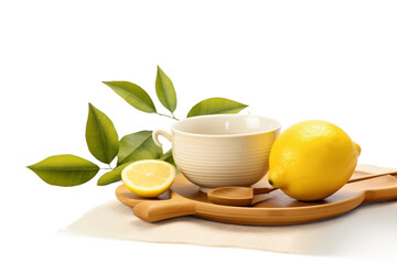 Bowl of Lemons and Lemon Slice on Cutting Board. On a Transparent Background. - Powered by Adobe