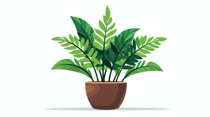 Plant leaves in pot design icon flat vector  - obrazy, fototapety, plakaty