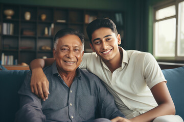 Family Portrait of Indian Father and Son, Happiness