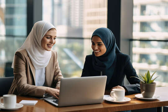 Two Arabic Islamic Women In The Office, Concept of Inclusion