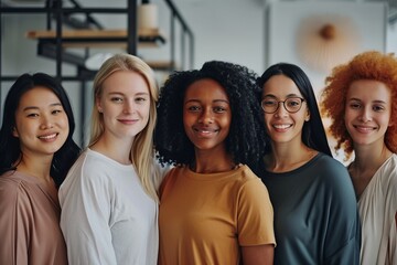 Empowering Women in the Workplace Inclusivity: Celebrating International Women's Day with Diversity Equity Inclusion (DEI) in the Education Industry with Multiracial Female Teachers - obrazy, fototapety, plakaty