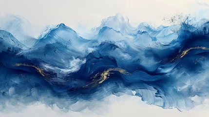 Foto op Plexiglas Vintage style brush stroke texture with Japanese ocean wave pattern in blue. Abstract art landscape banner design with watercolor texture modern. Hand drawn. © Mark