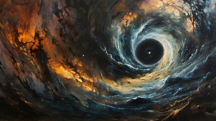 Hyperrealistic Sci-Fi Oil Painting of Swirling Space Vortex, This painting of a swirling vortex - obrazy, fototapety, plakaty