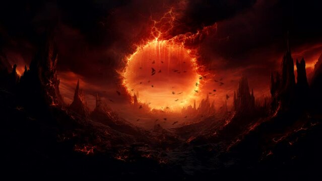 Infernal Whirlwind: The Burning Silhouette of Hell's Swirling Clouds