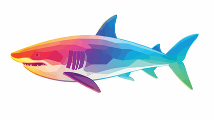 Rainbow gradient line drawing of a cartoon shark flat