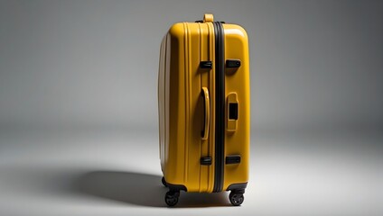 Naklejka premium Isolated yellow travel suitcase, prominent and large, with a distinct shadow, displayed on a clear, transparent background Generative AI