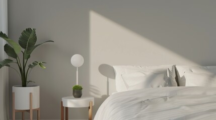 Contemporary Minimalist Bedroom Decor with White Bed and Plant