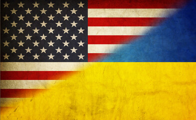 Ukraine and United States of America flags together. - 761205984