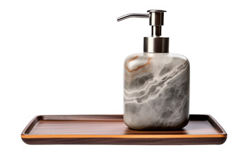 Obraz premium Marble Soap Dispenser on Wooden Tray. On a Transparent Background.