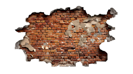 Broken Brick Wall on Transparent or white Background. PNG file