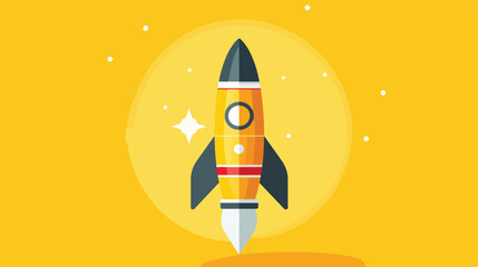 Rocket with shadow on yellow background flat vector