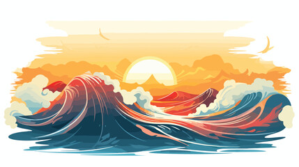 Fototapeta na wymiar Sea waves and sun. Vector illustration of sea landscape