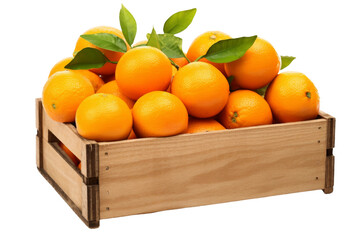 Wooden Crate Filled With Oranges. On a Transparent Background.