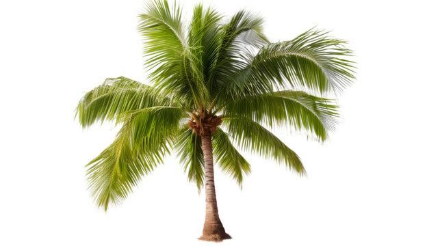 close up of  Green Coconut palm tree isolated on white or transparent background. PNG file