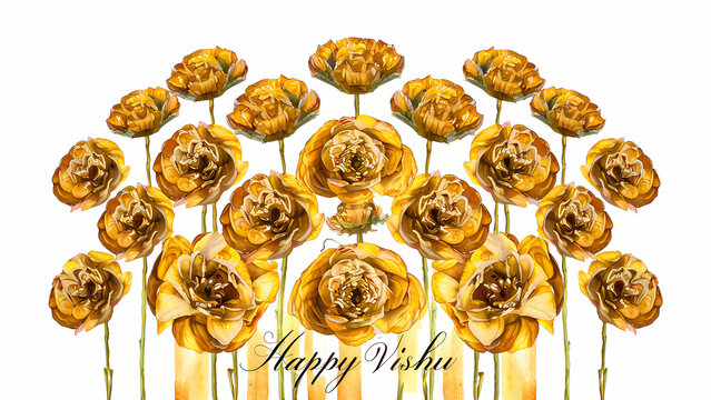 Happy Vishu card with Yellow Cassia Fistula Konna Flowers