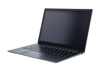 Open Laptop Computer on White Surface. On a Transparent Background.