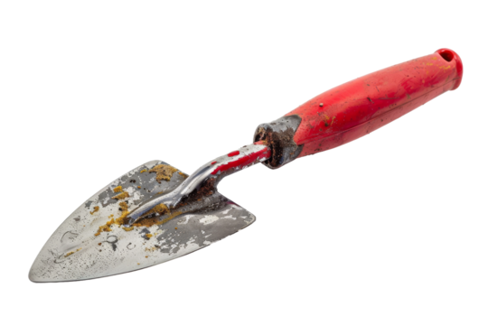 Red Handled Garden Tool on White Background. On a Transparent Background.