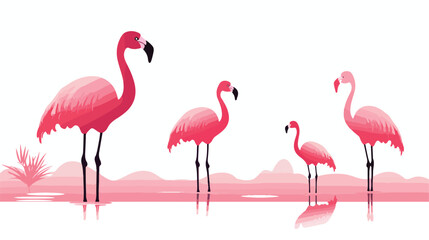 Silhouette of pink flamingos. flat vector