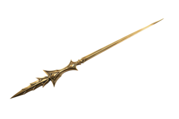 Gold Colored Sword With Long Pointed Blade. On a Transparent Background.