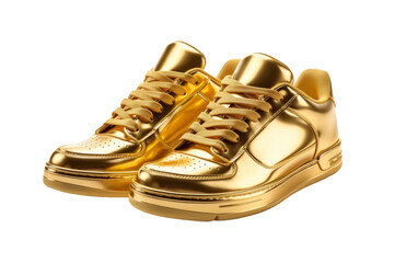 A Pair of Gold Sneakers on a White Background. On a Transparent Background.
