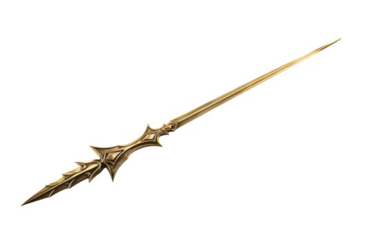 Gold Colored Sword With Long Pointed Blade. On a Transparent Background.