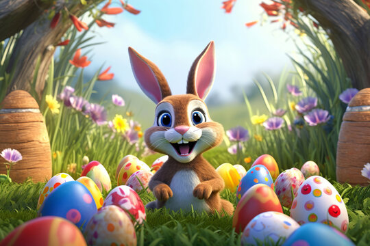 Generative ai on theme celebration holiday Easter with bright eggs are main accessory at abstract background