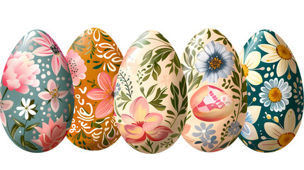 Fototapeta na wymiar Easter eggs with flowers isolated on transparent background. PNG file