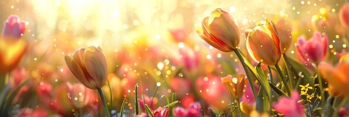 Crédence en verre imprimé Jaune Colorful spring flowers in the garden. Beautiful nature background