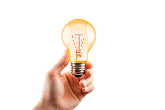 Person Holding a Light Bulb. On a Transparent Background.